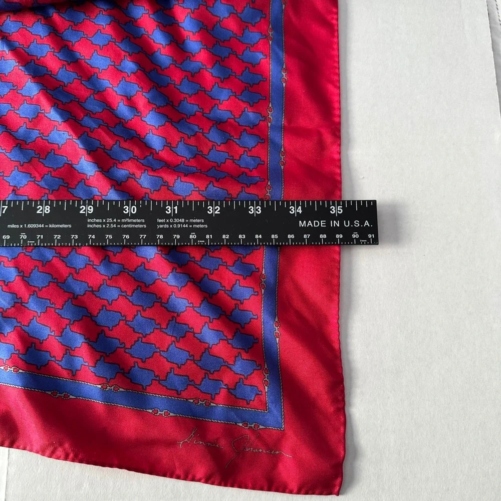 Vintage 1987 Ginnie Johansen Red Blue Silk Scarf Geometric Made in Japan 34